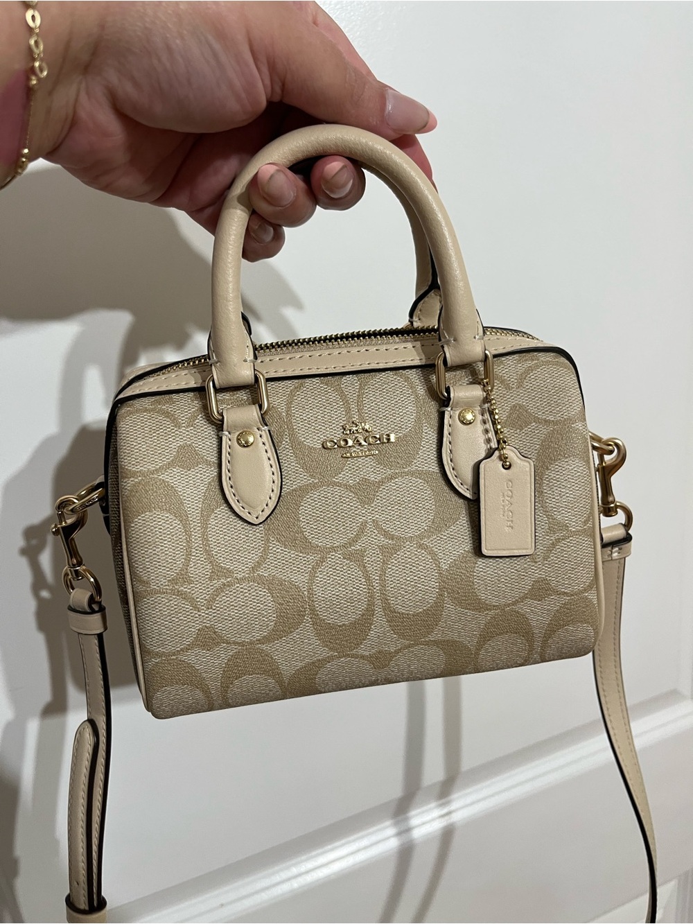 Coach Signature Mini Rowan Satchel in Light Beige and Tan